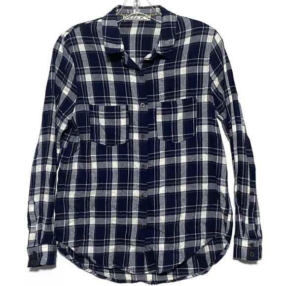 Chloe K Plaid Flannel Button Up Blouse Shirt Womens XS Pleated Gorpcore Hiking - Picture 1 of 10